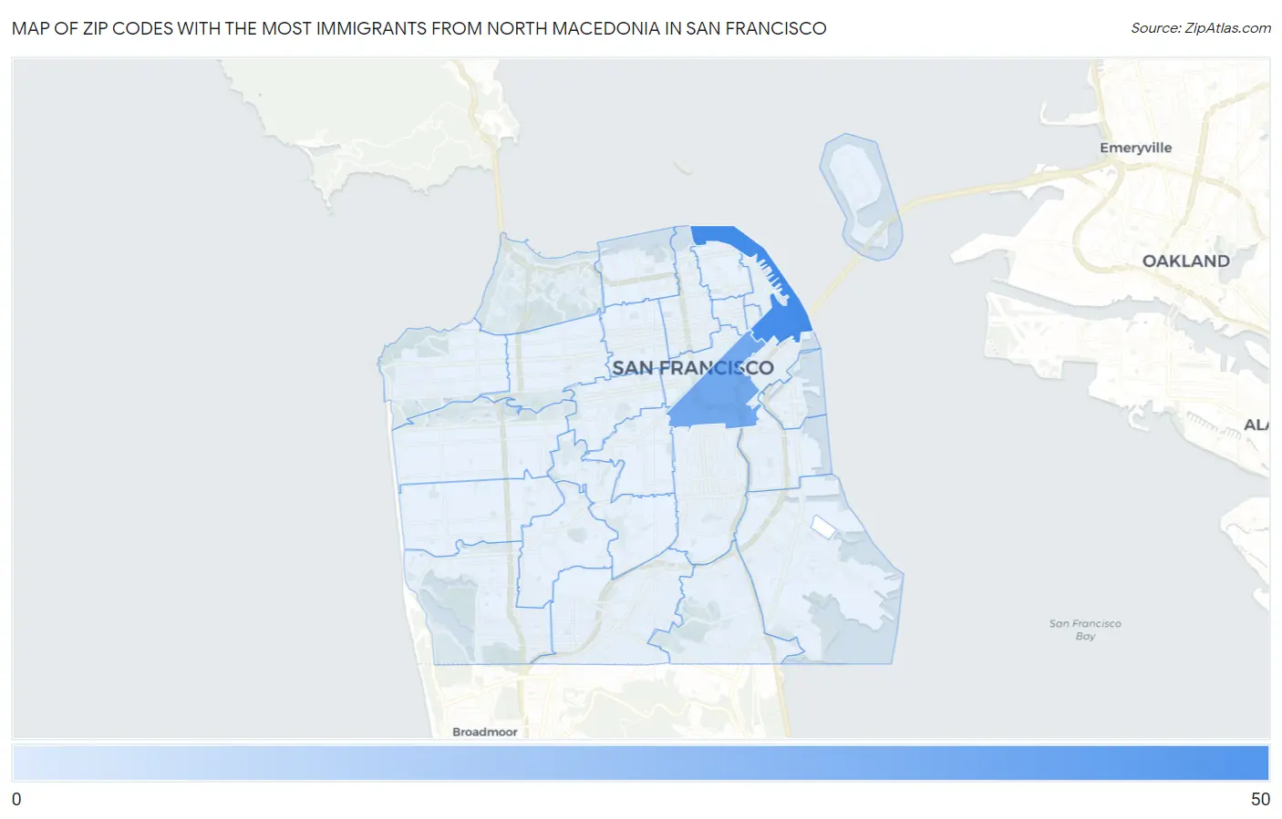 Zip Codes with the Most Immigrants from North Macedonia in San Francisco Map
