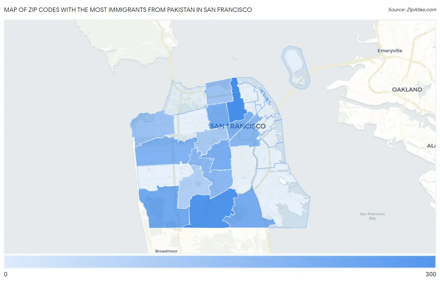 Zip Codes with the Most Immigrants from Pakistan in San Francisco Map