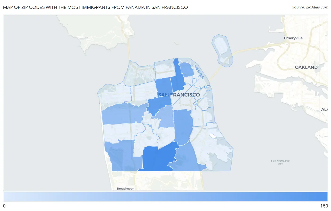 Zip Codes with the Most Immigrants from Panama in San Francisco Map
