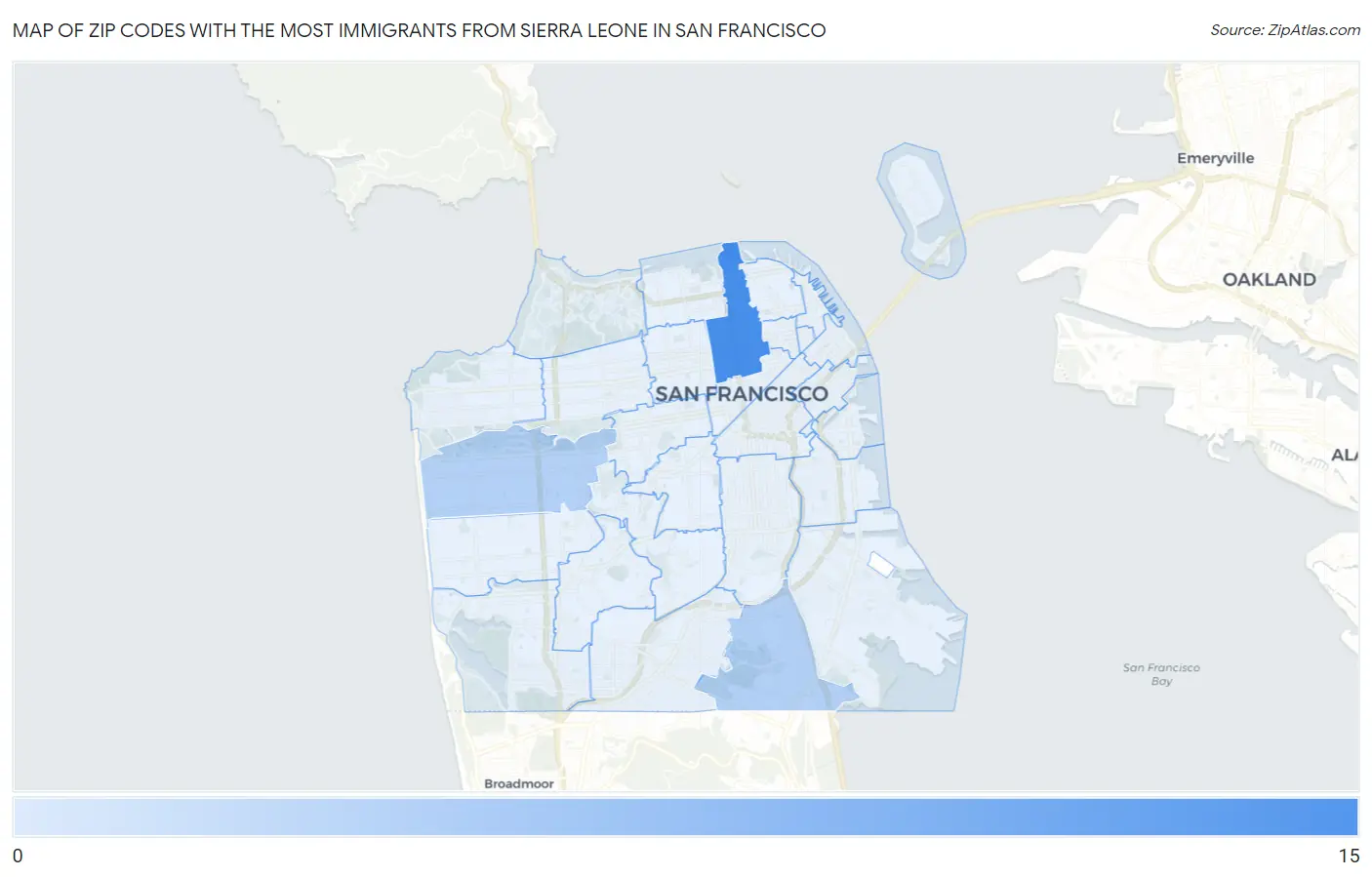 Zip Codes with the Most Immigrants from Sierra Leone in San Francisco Map