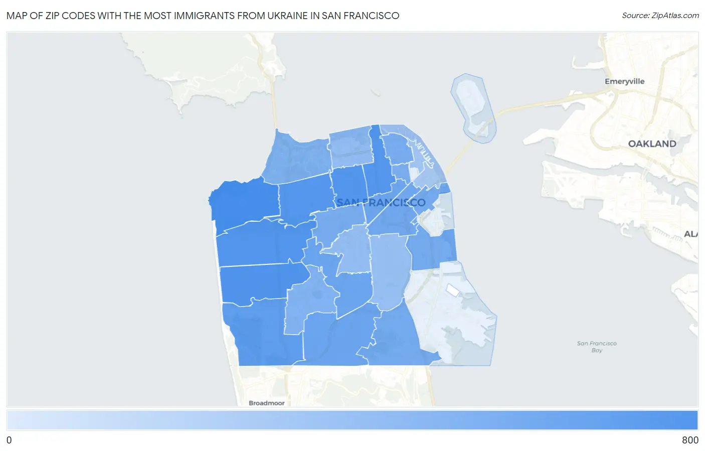 Zip Codes with the Most Immigrants from Ukraine in San Francisco Map