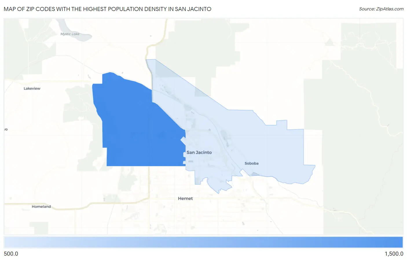 Zip Codes with the Highest Population Density in San Jacinto Map