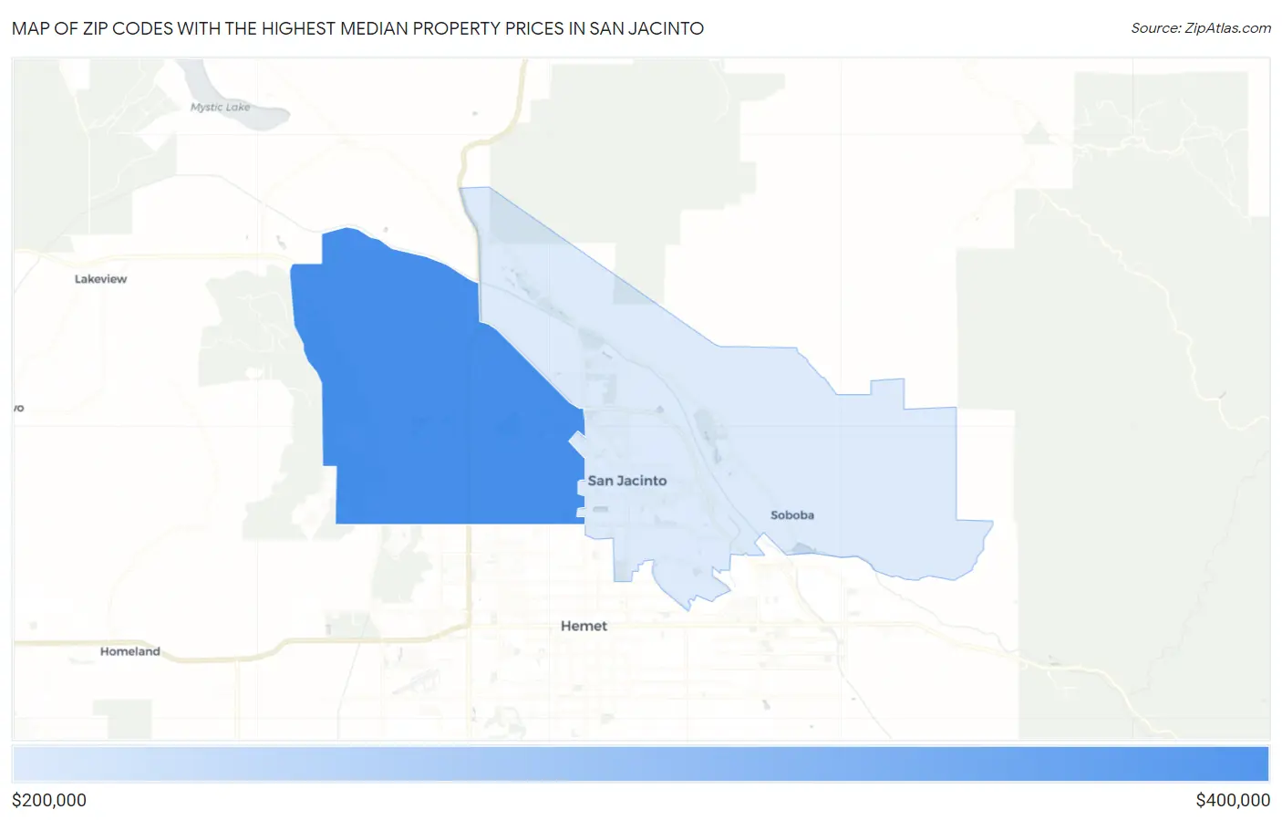 Zip Codes with the Highest Median Property Prices in San Jacinto Map