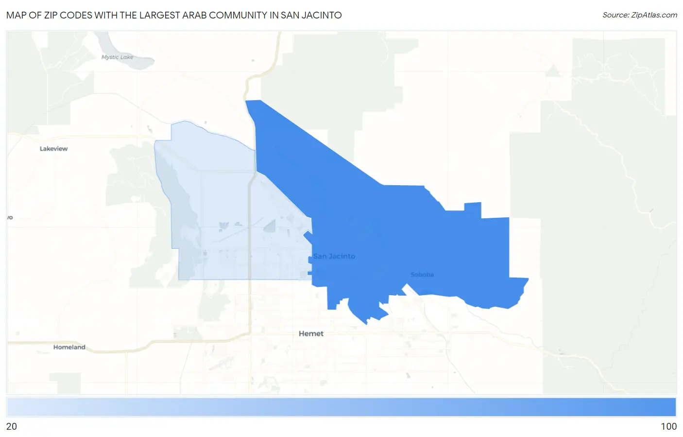 Zip Codes with the Largest Arab Community in San Jacinto Map