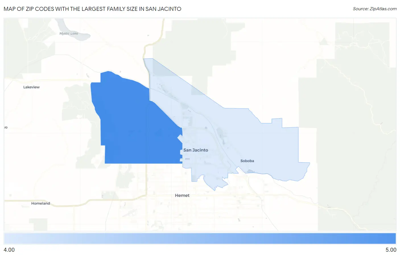 Zip Codes with the Largest Family Size in San Jacinto Map