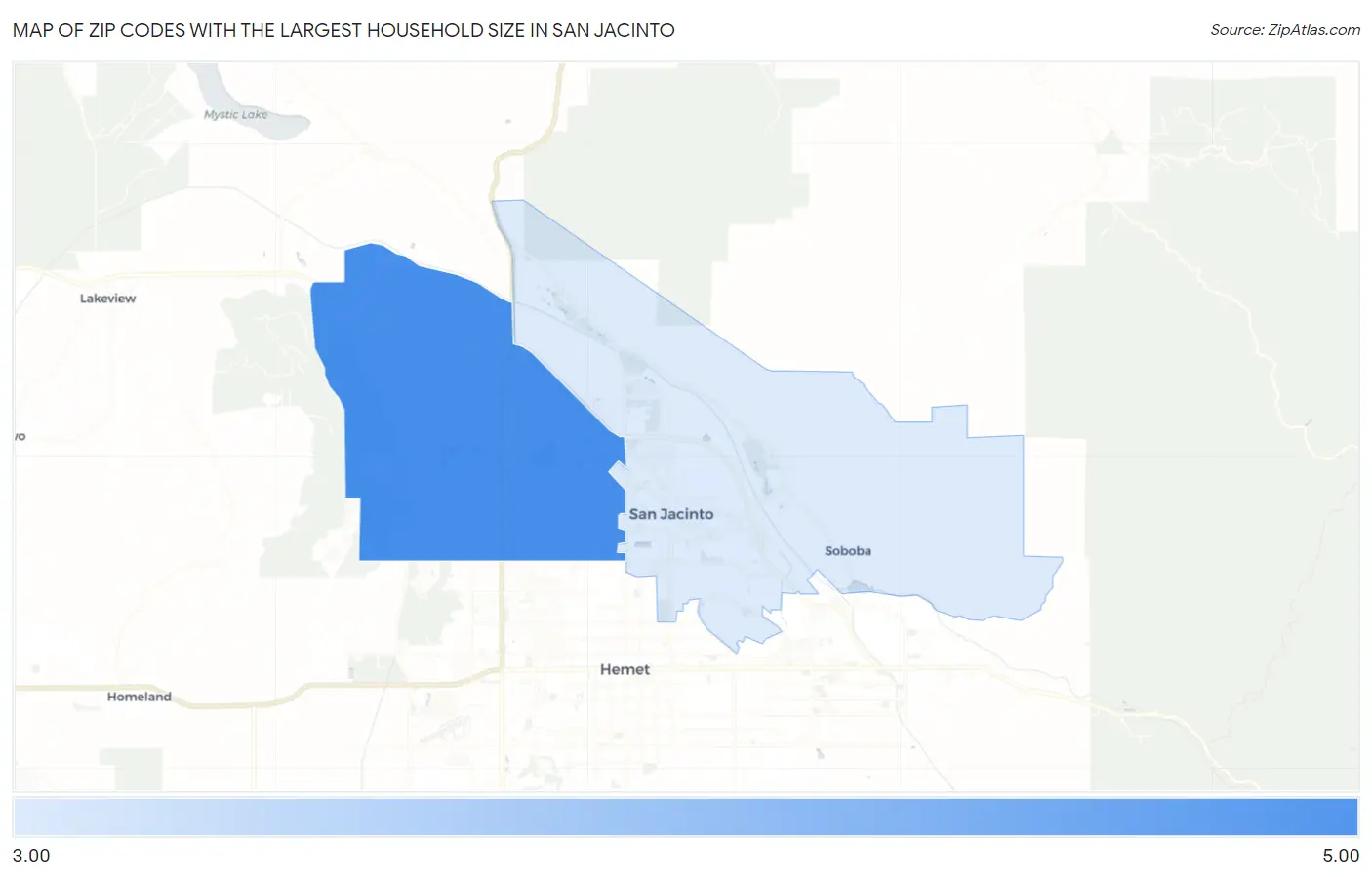 Zip Codes with the Largest Household Size in San Jacinto Map