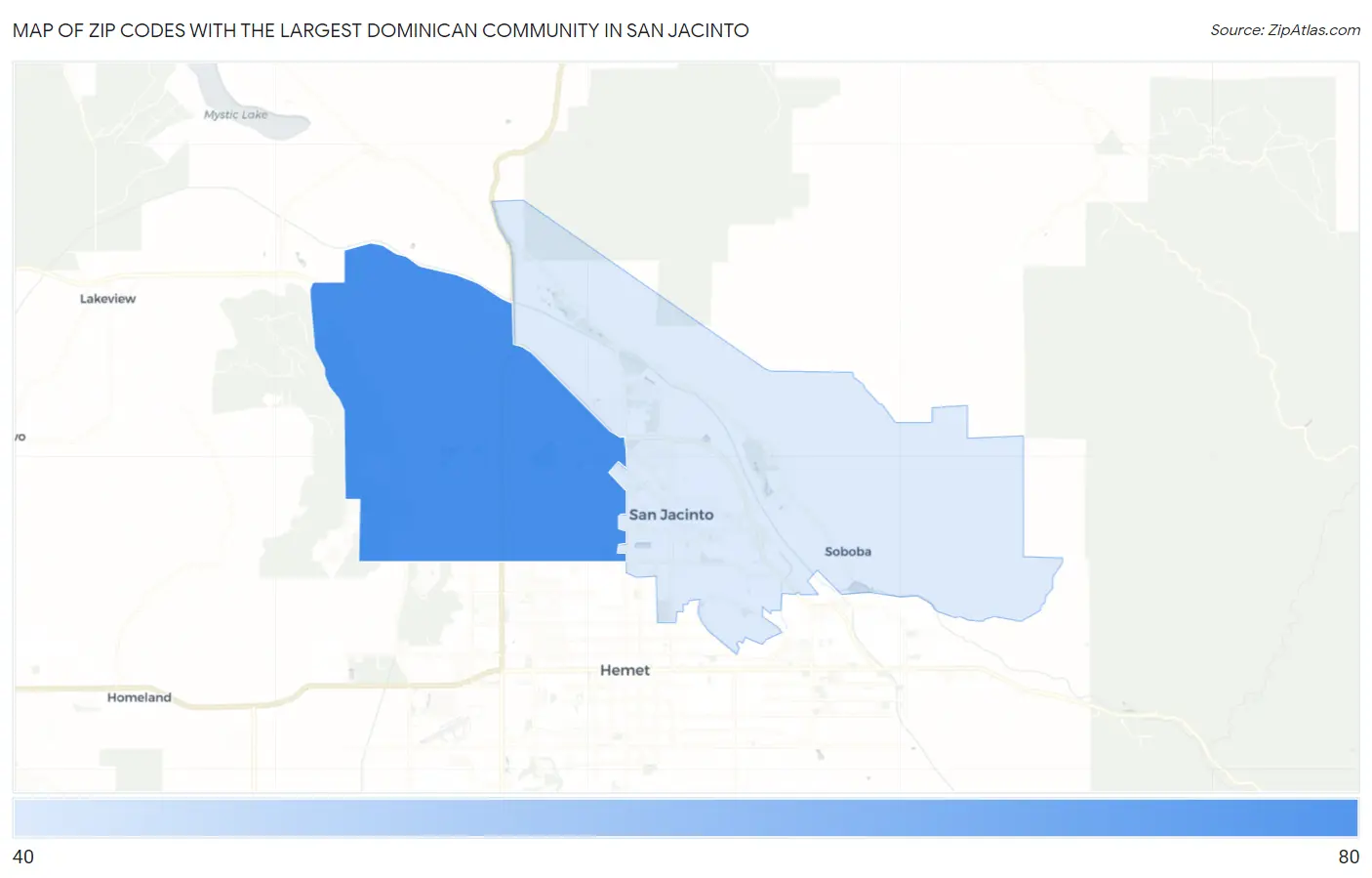 Zip Codes with the Largest Dominican Community in San Jacinto Map