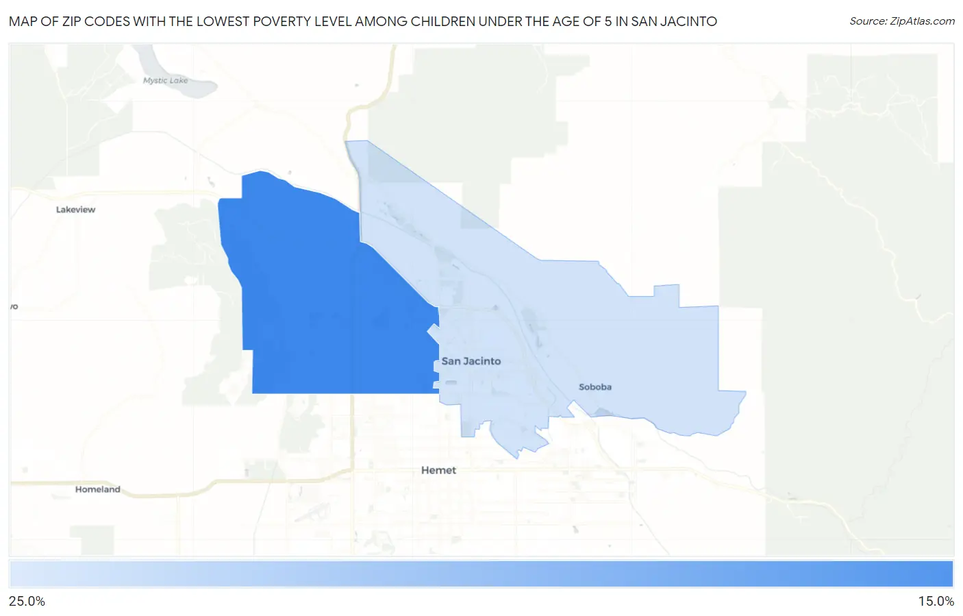 Zip Codes with the Lowest Poverty Level Among Children Under the Age of 5 in San Jacinto Map