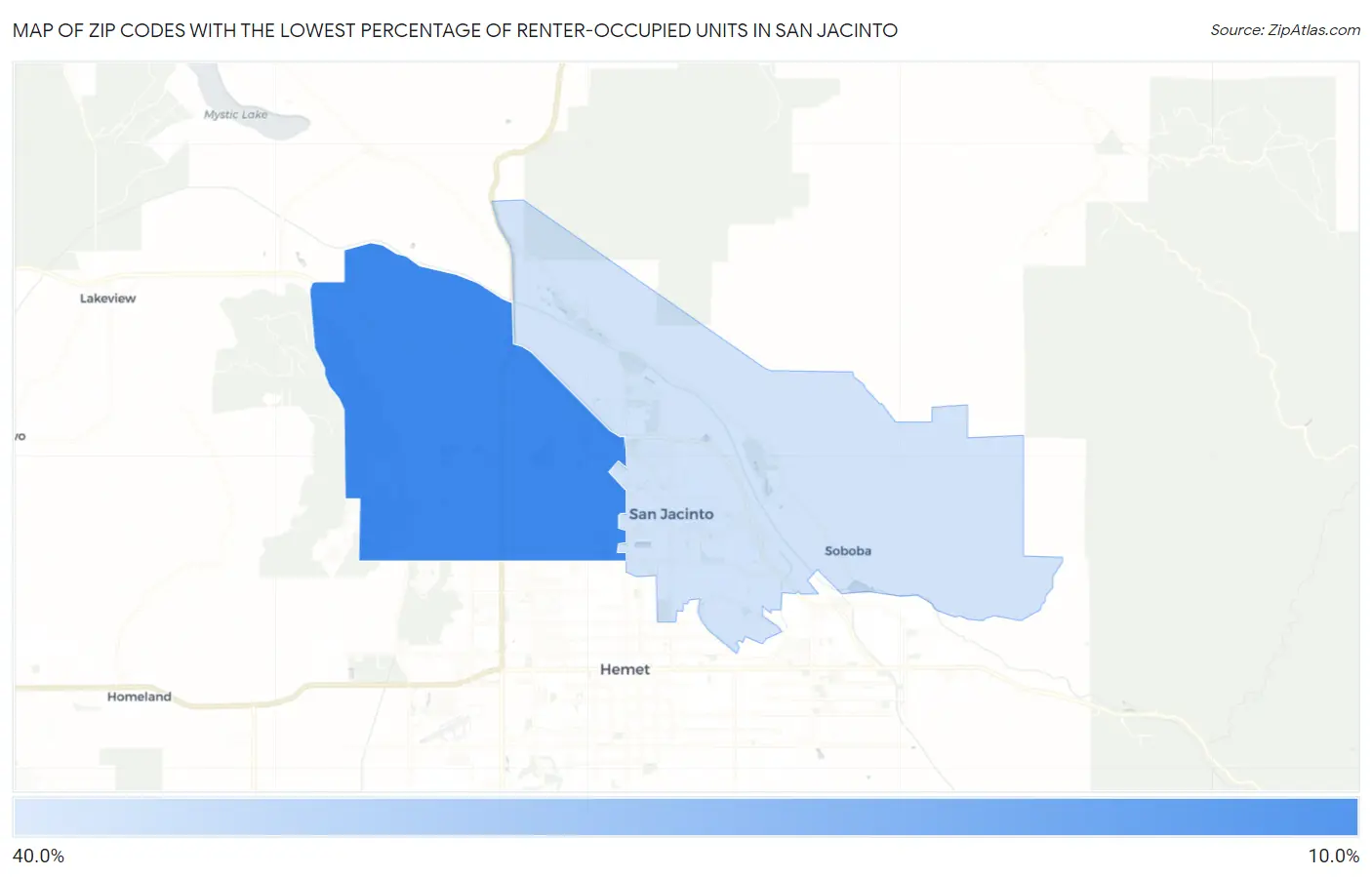 Zip Codes with the Lowest Percentage of Renter-Occupied Units in San Jacinto Map