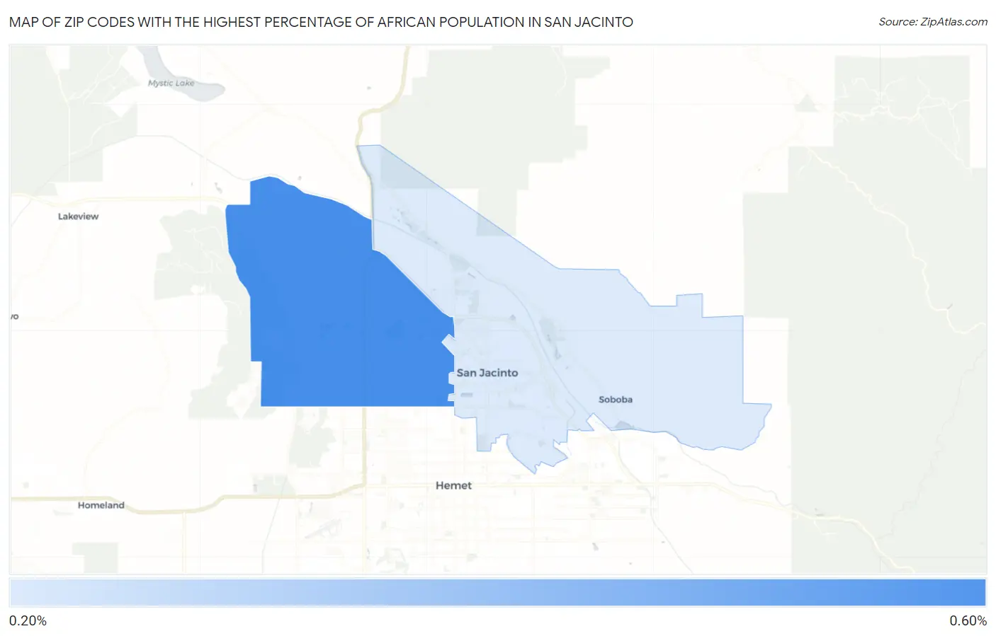 Zip Codes with the Highest Percentage of African Population in San Jacinto Map