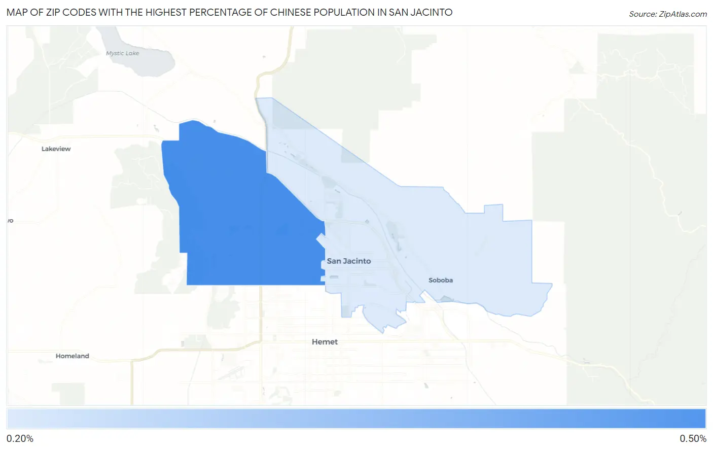 Zip Codes with the Highest Percentage of Chinese Population in San Jacinto Map