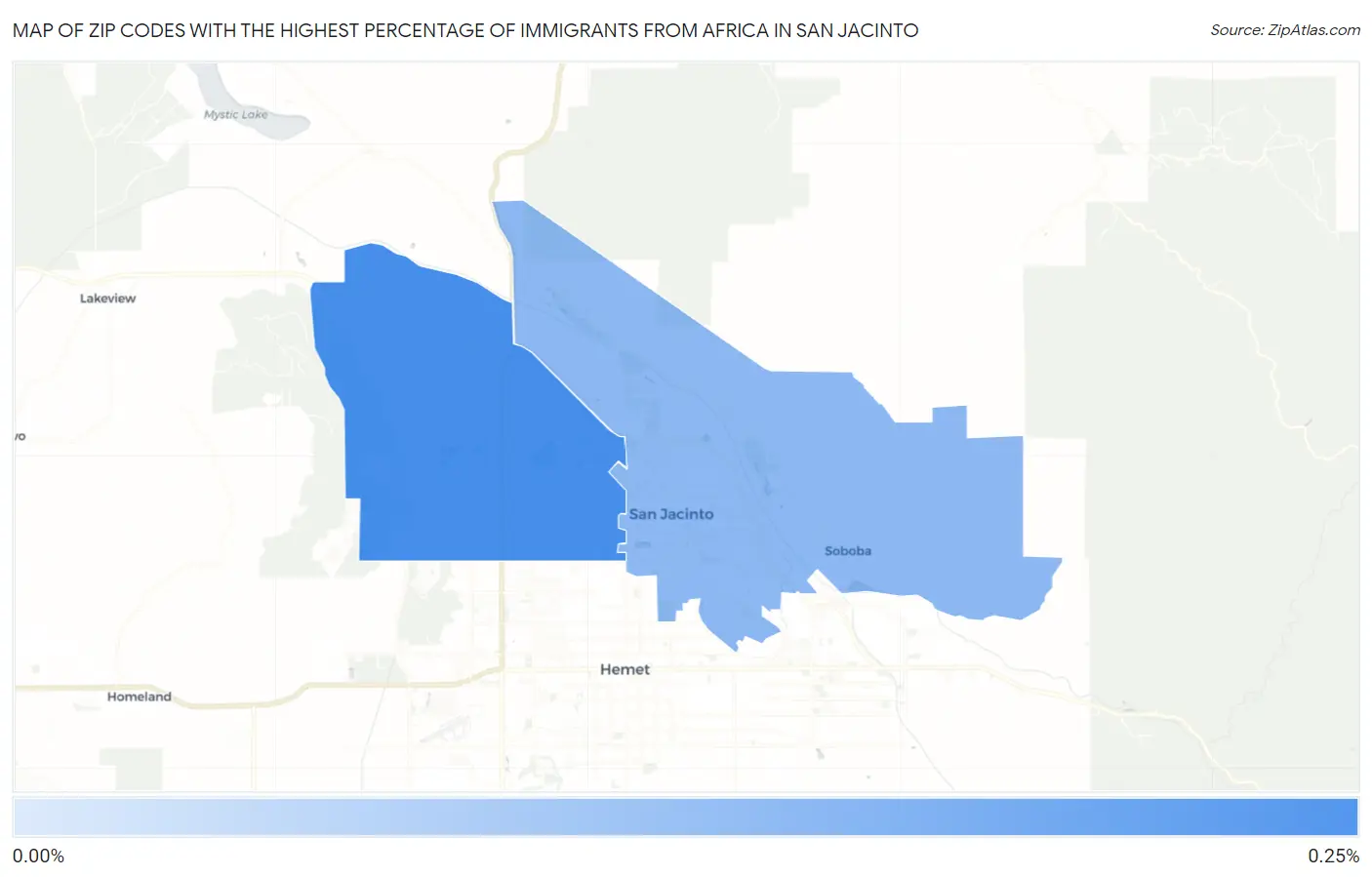 Zip Codes with the Highest Percentage of Immigrants from Africa in San Jacinto Map