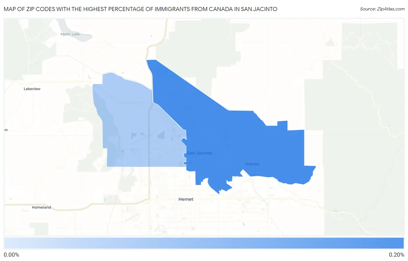 Zip Codes with the Highest Percentage of Immigrants from Canada in San Jacinto Map