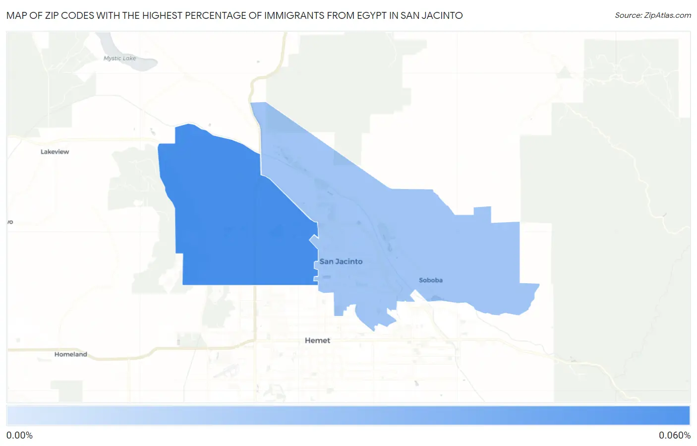 Zip Codes with the Highest Percentage of Immigrants from Egypt in San Jacinto Map