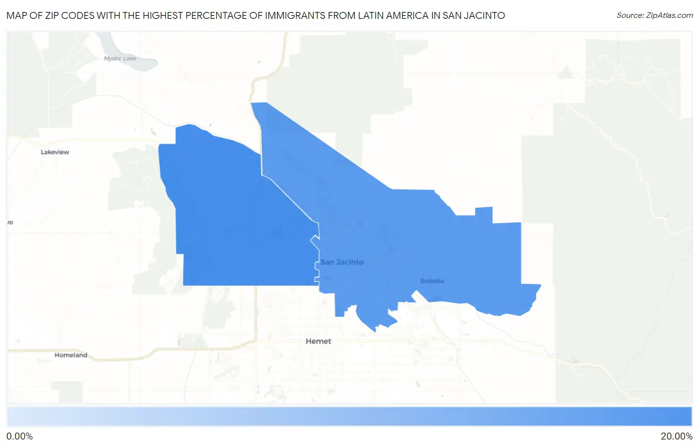 Zip Codes with the Highest Percentage of Immigrants from Latin America in San Jacinto Map
