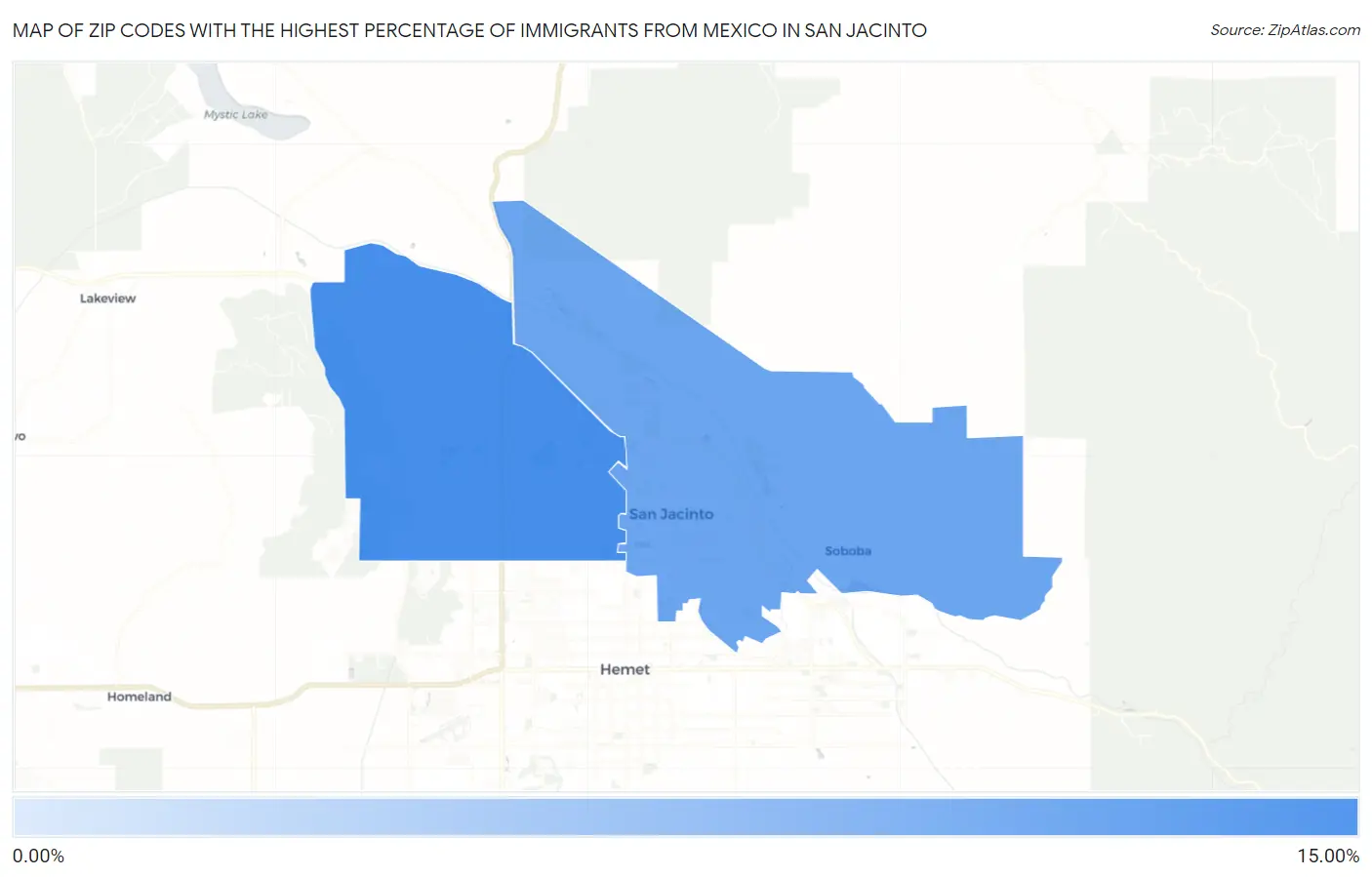 Zip Codes with the Highest Percentage of Immigrants from Mexico in San Jacinto Map