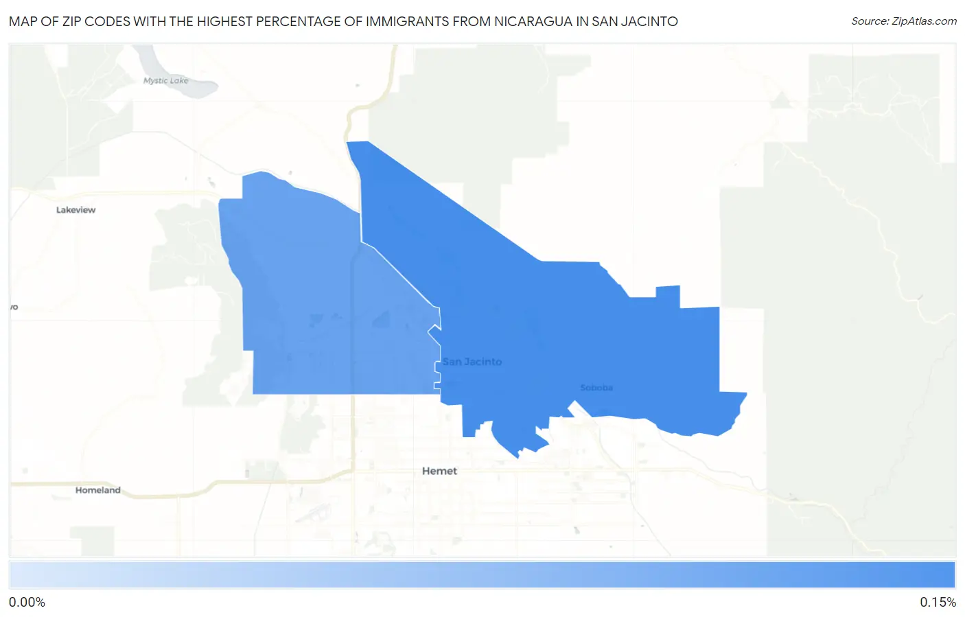 Zip Codes with the Highest Percentage of Immigrants from Nicaragua in San Jacinto Map