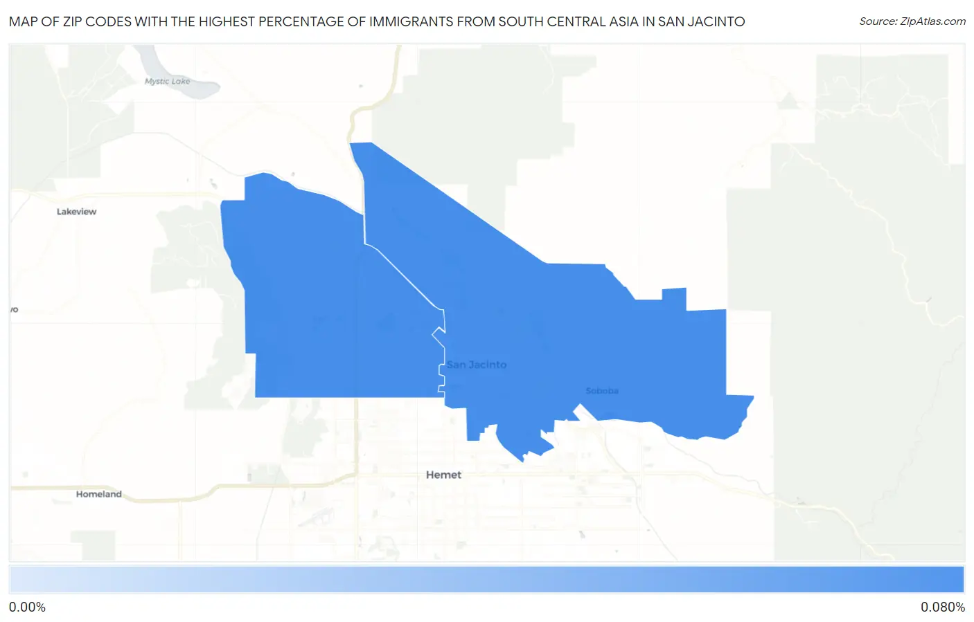 Zip Codes with the Highest Percentage of Immigrants from South Central Asia in San Jacinto Map