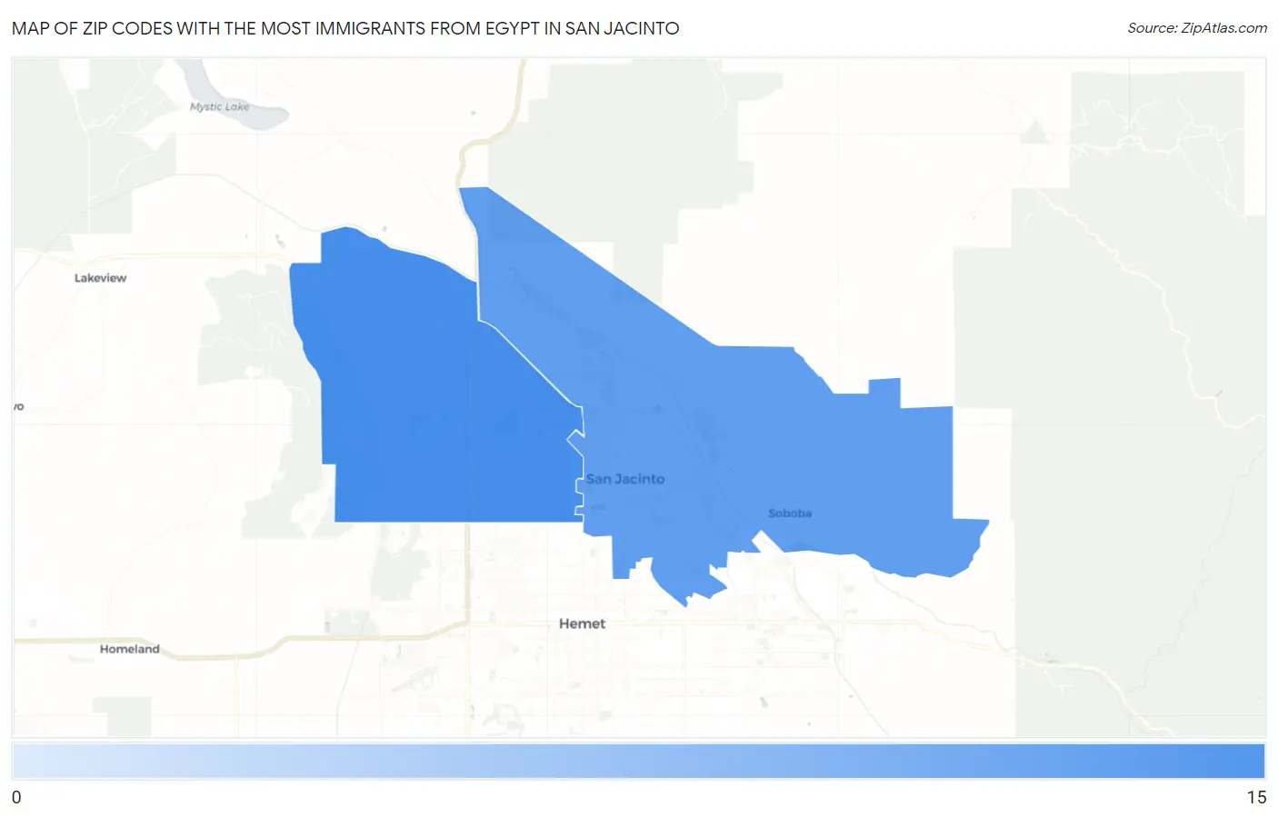 Zip Codes with the Most Immigrants from Egypt in San Jacinto Map