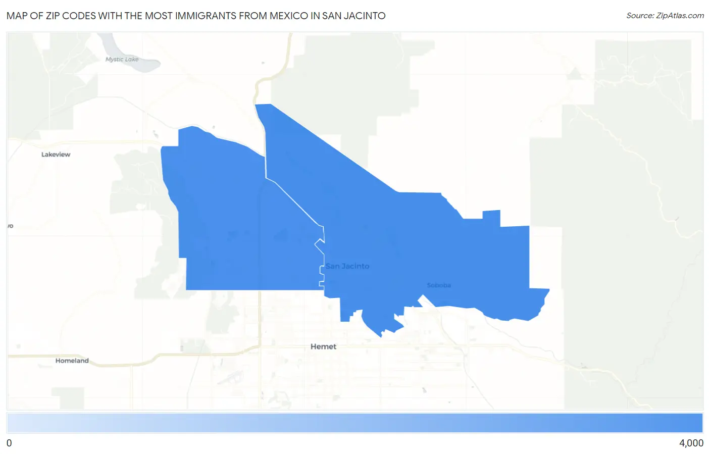 Zip Codes with the Most Immigrants from Mexico in San Jacinto Map