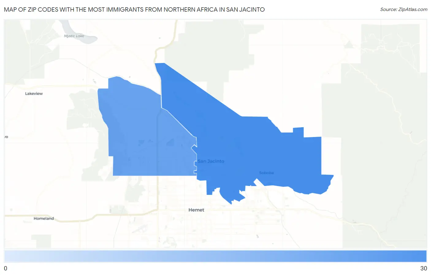 Zip Codes with the Most Immigrants from Northern Africa in San Jacinto Map
