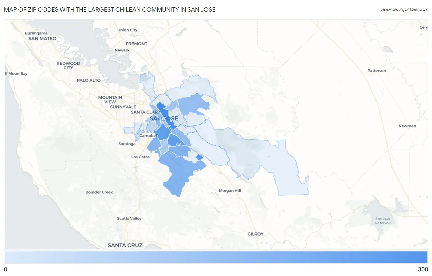 Zip Codes with the Largest Chilean Community in San Jose Map