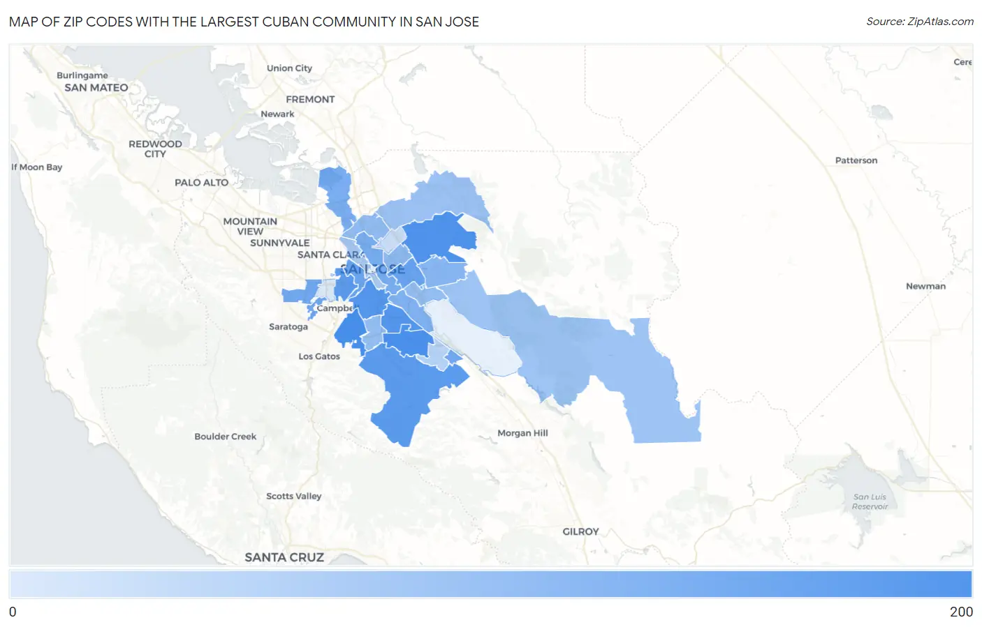 Zip Codes with the Largest Cuban Community in San Jose Map