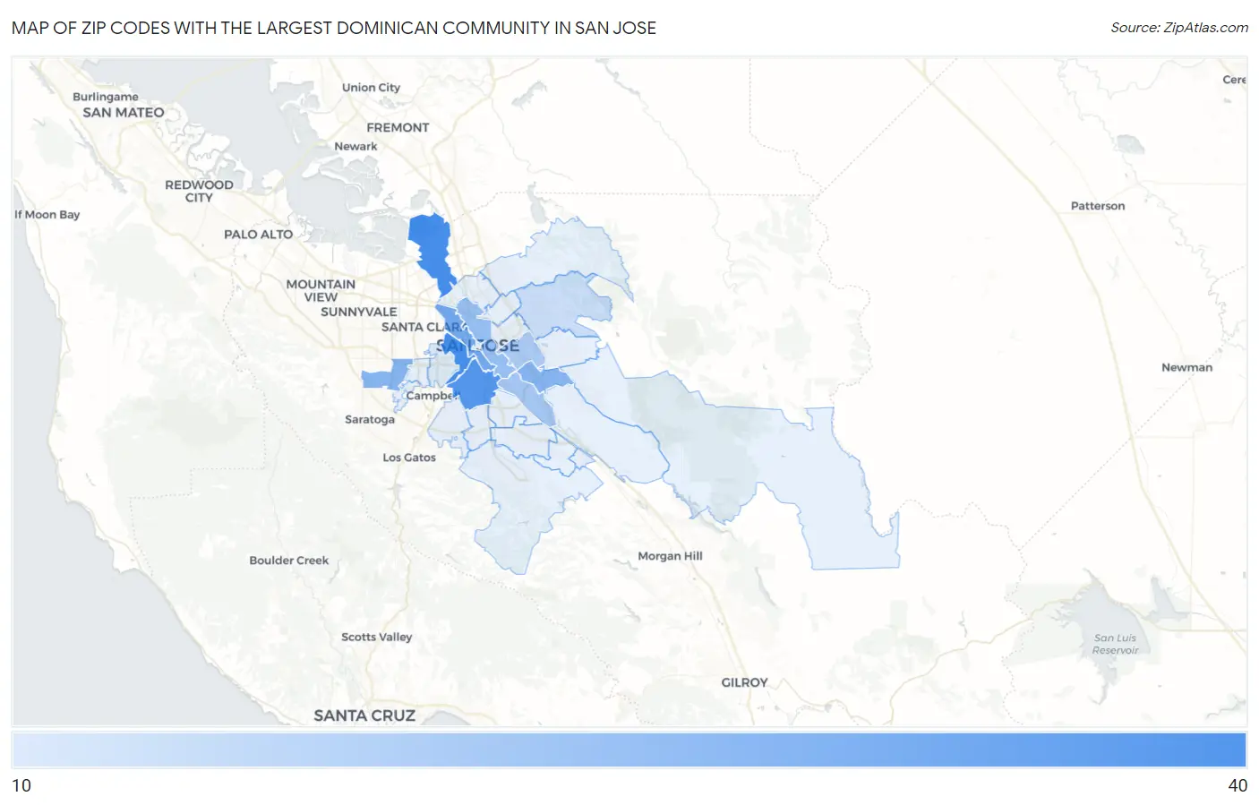 Zip Codes with the Largest Dominican Community in San Jose Map