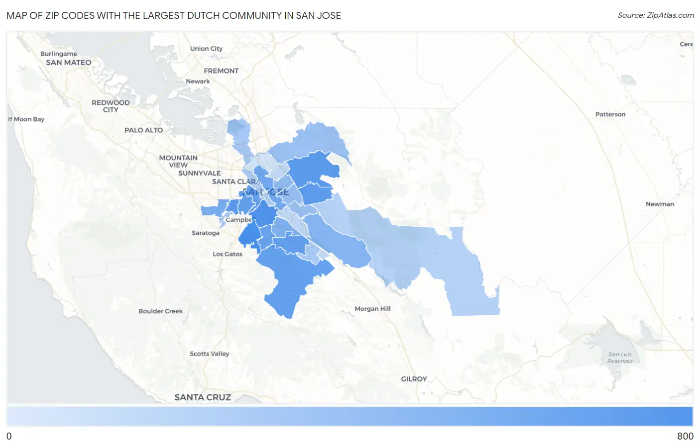 Zip Codes with the Largest Dutch Community in San Jose Map
