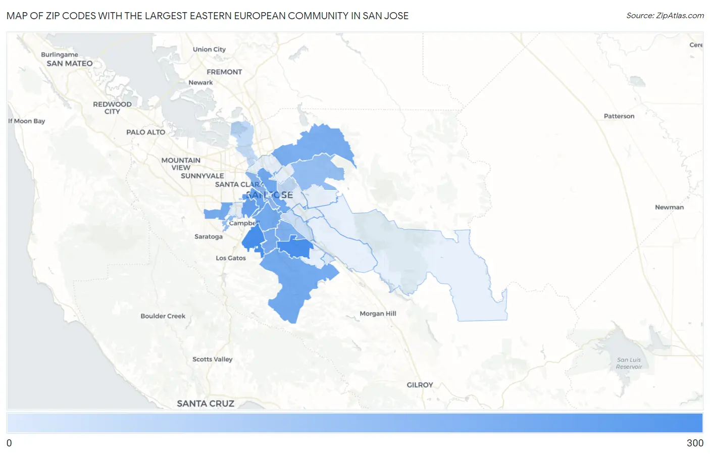Zip Codes with the Largest Eastern European Community in San Jose Map