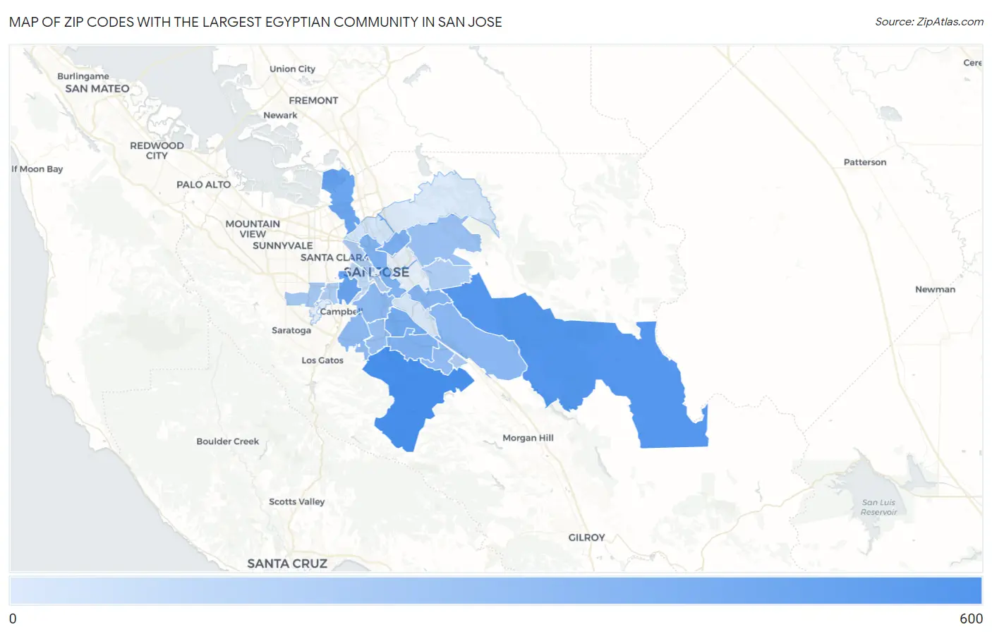 Zip Codes with the Largest Egyptian Community in San Jose Map