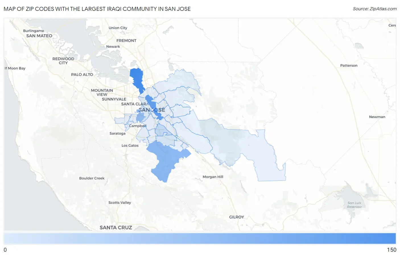 Zip Codes with the Largest Iraqi Community in San Jose Map