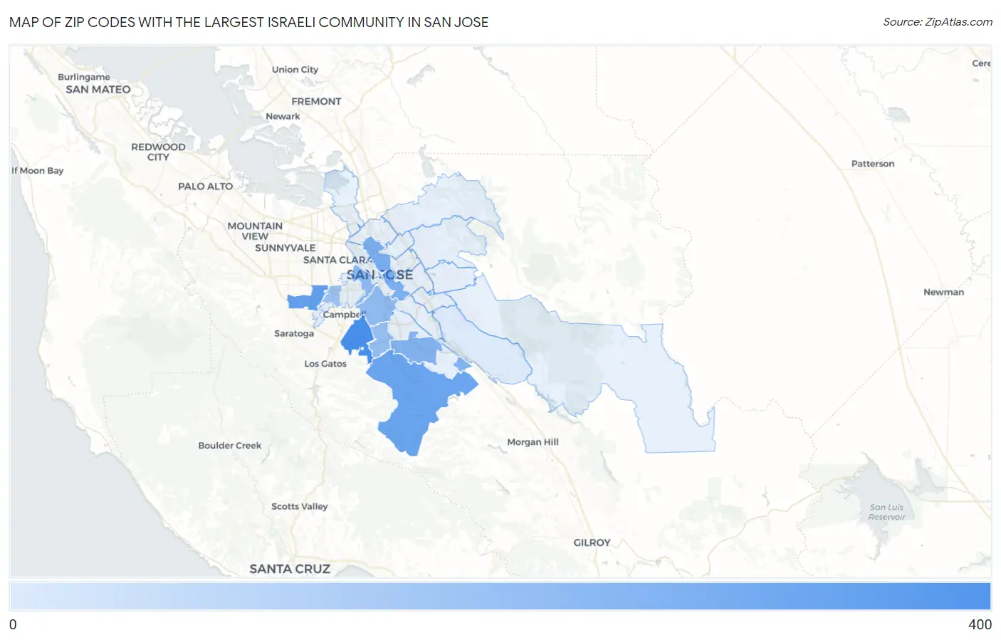 Zip Codes with the Largest Israeli Community in San Jose Map