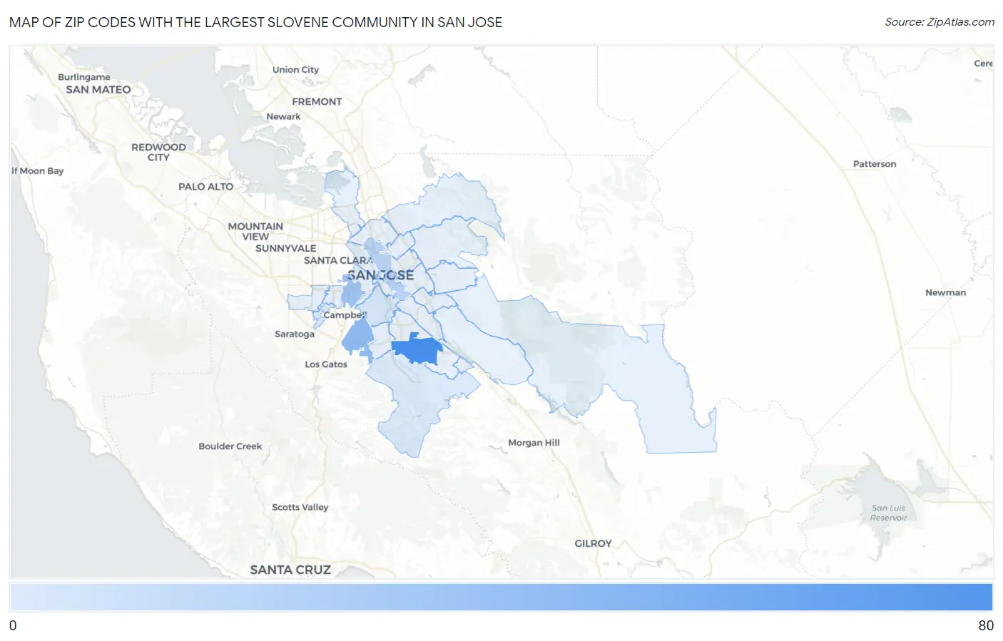 Zip Codes with the Largest Slovene Community in San Jose Map