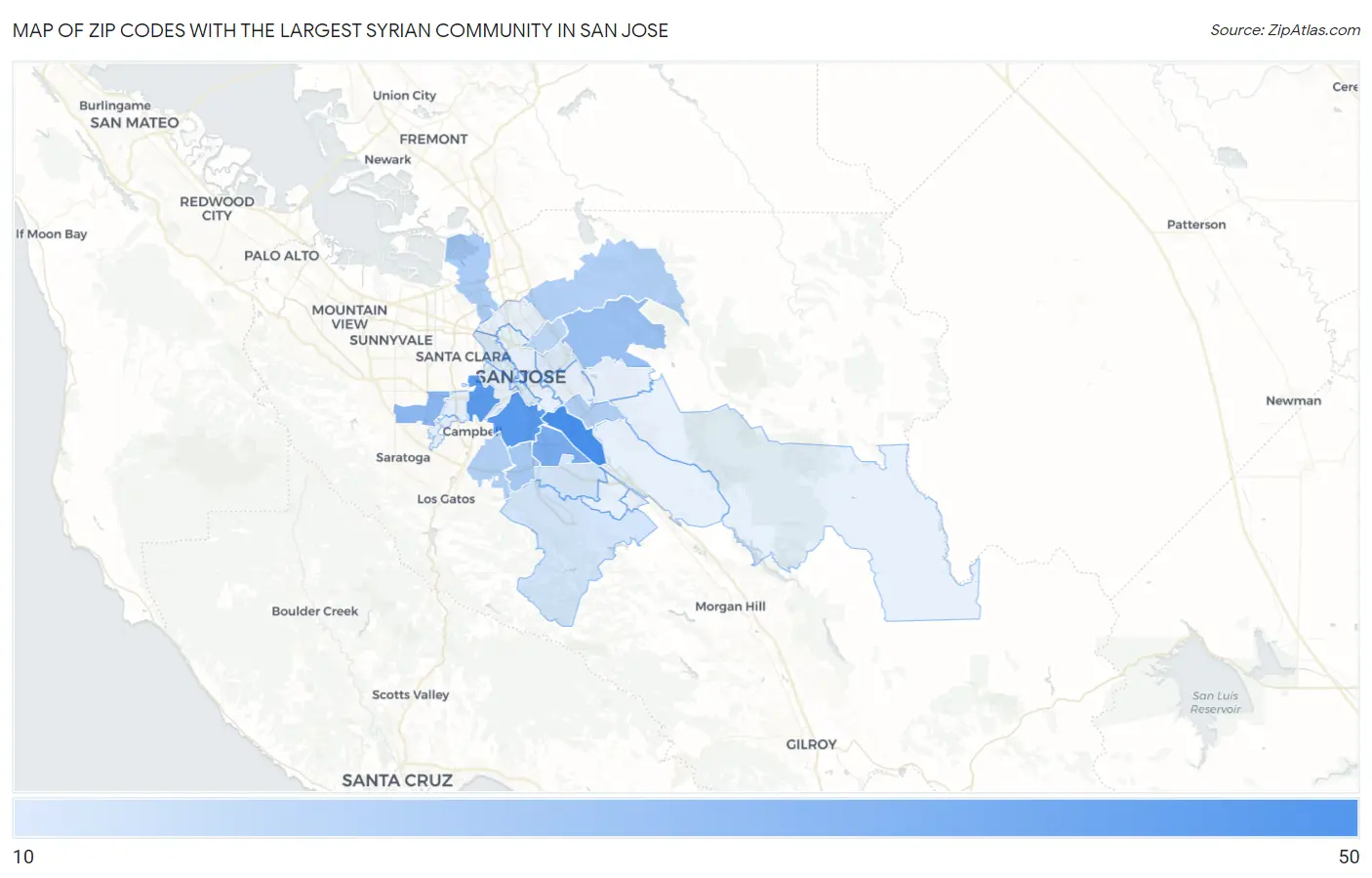 Zip Codes with the Largest Syrian Community in San Jose Map