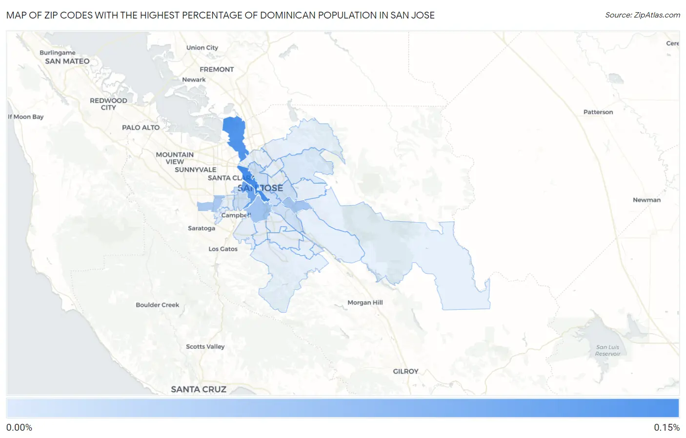 Zip Codes with the Highest Percentage of Dominican Population in San Jose Map