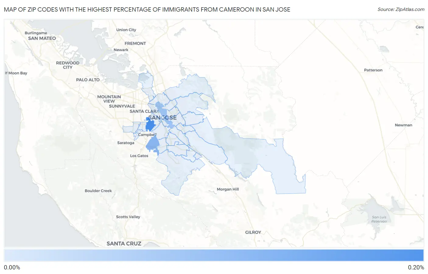 Zip Codes with the Highest Percentage of Immigrants from Cameroon in San Jose Map