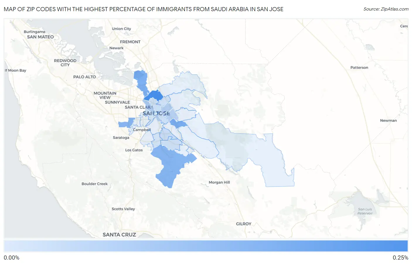 Zip Codes with the Highest Percentage of Immigrants from Saudi Arabia in San Jose Map