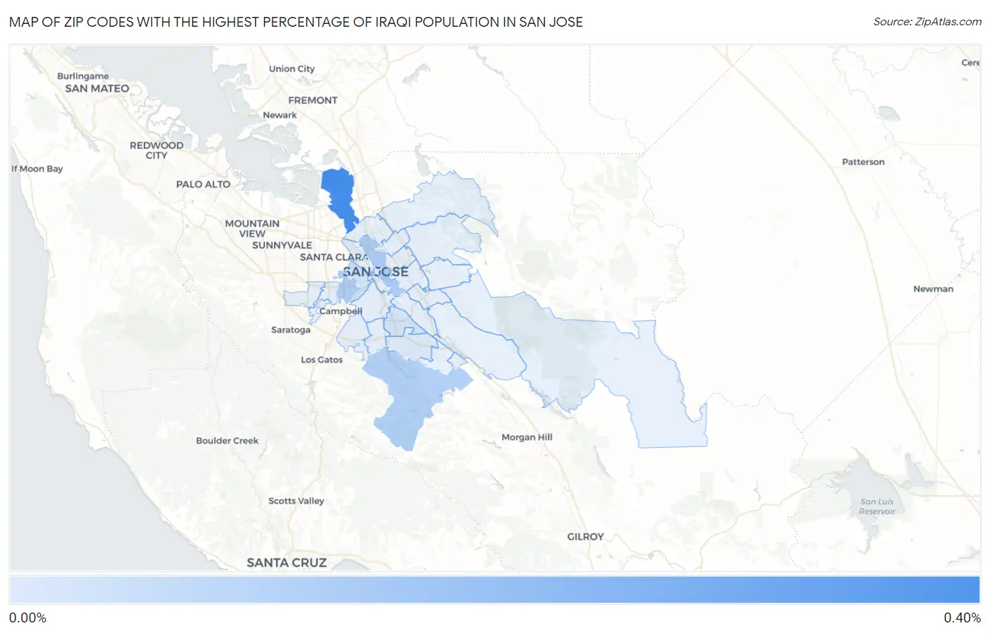 Zip Codes with the Highest Percentage of Iraqi Population in San Jose Map