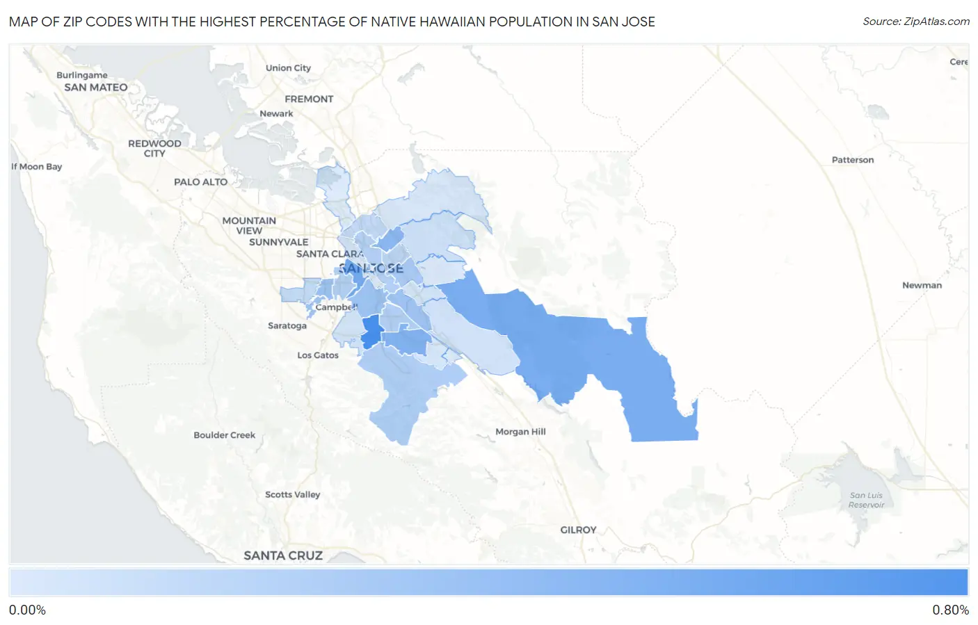 Zip Codes with the Highest Percentage of Native Hawaiian Population in San Jose Map