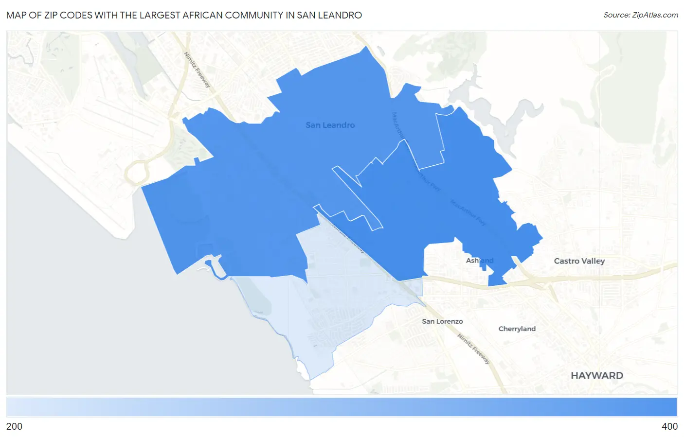 Zip Codes with the Largest African Community in San Leandro Map