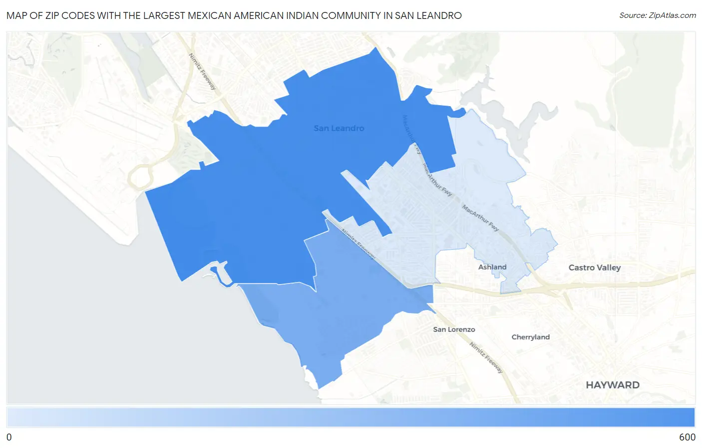 Zip Codes with the Largest Mexican American Indian Community in San Leandro Map