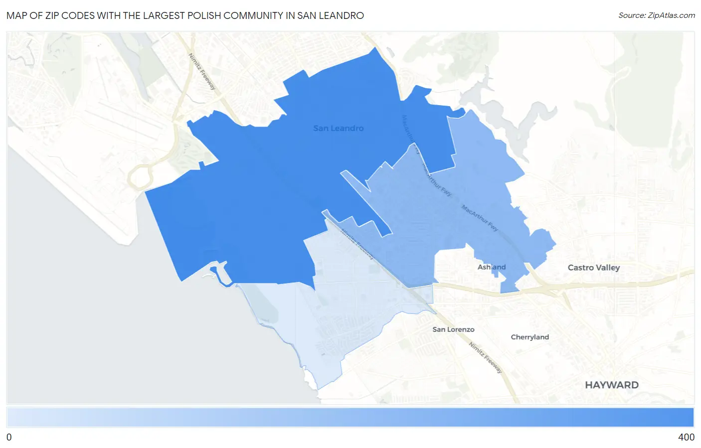 Zip Codes with the Largest Polish Community in San Leandro Map