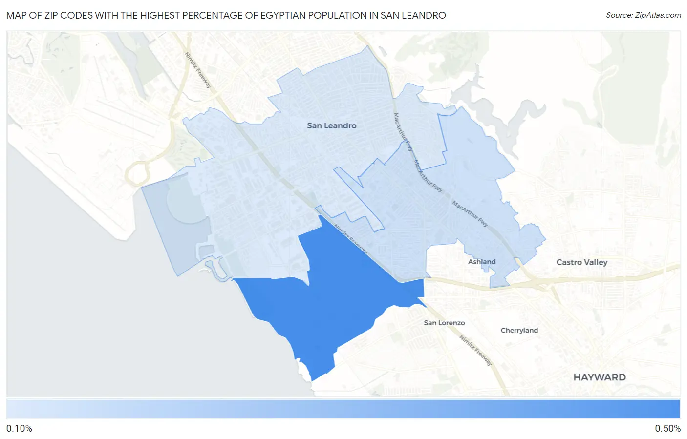 Zip Codes with the Highest Percentage of Egyptian Population in San Leandro Map