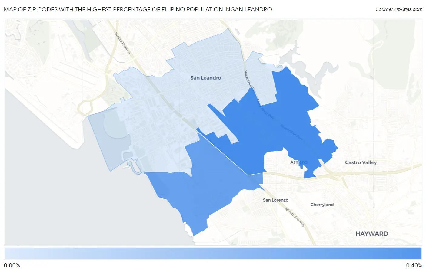 Zip Codes with the Highest Percentage of Filipino Population in San Leandro Map