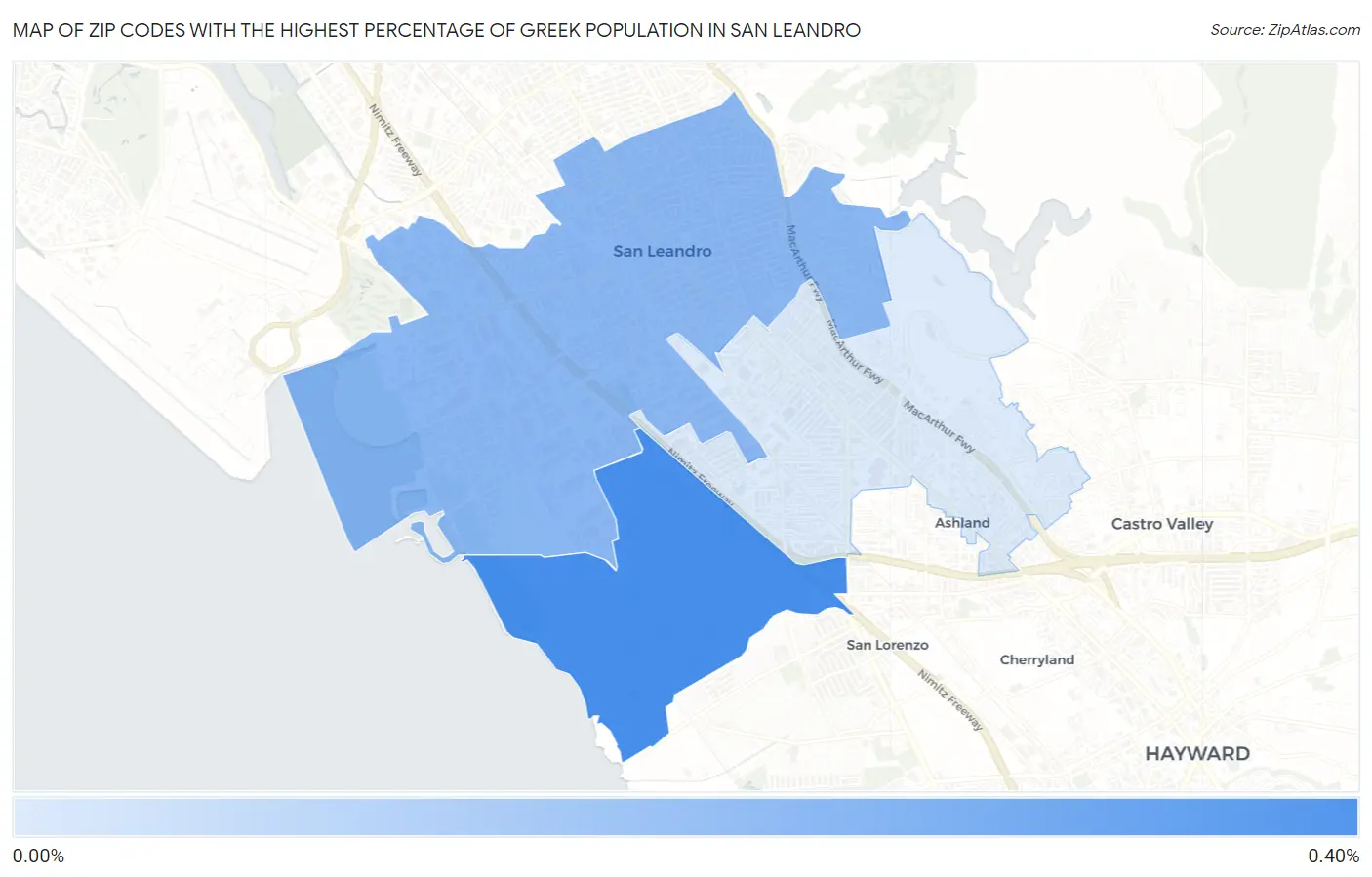 Zip Codes with the Highest Percentage of Greek Population in San Leandro Map