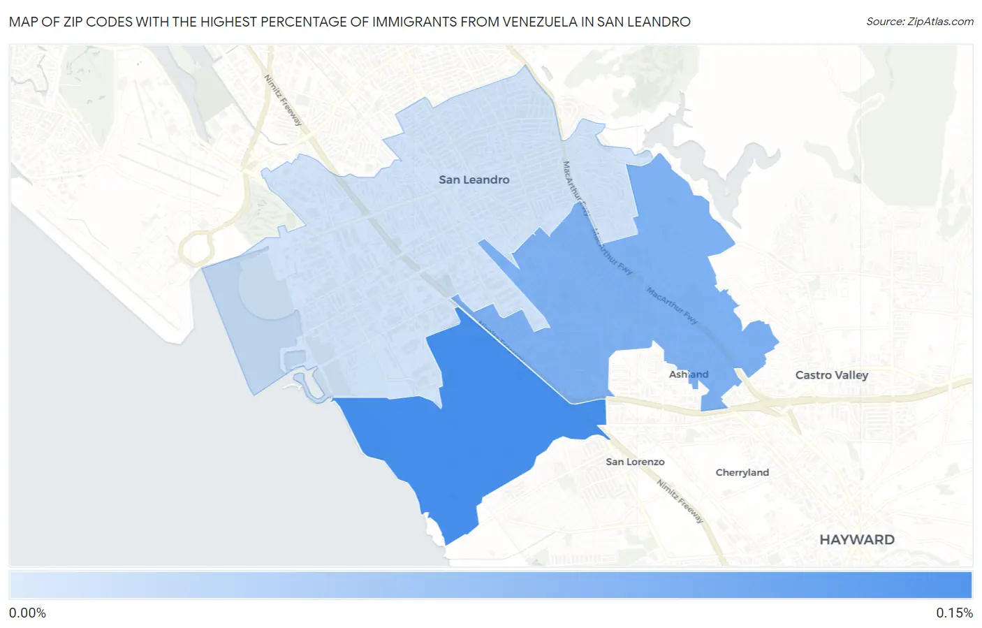 Zip Codes with the Highest Percentage of Immigrants from Venezuela in San Leandro Map