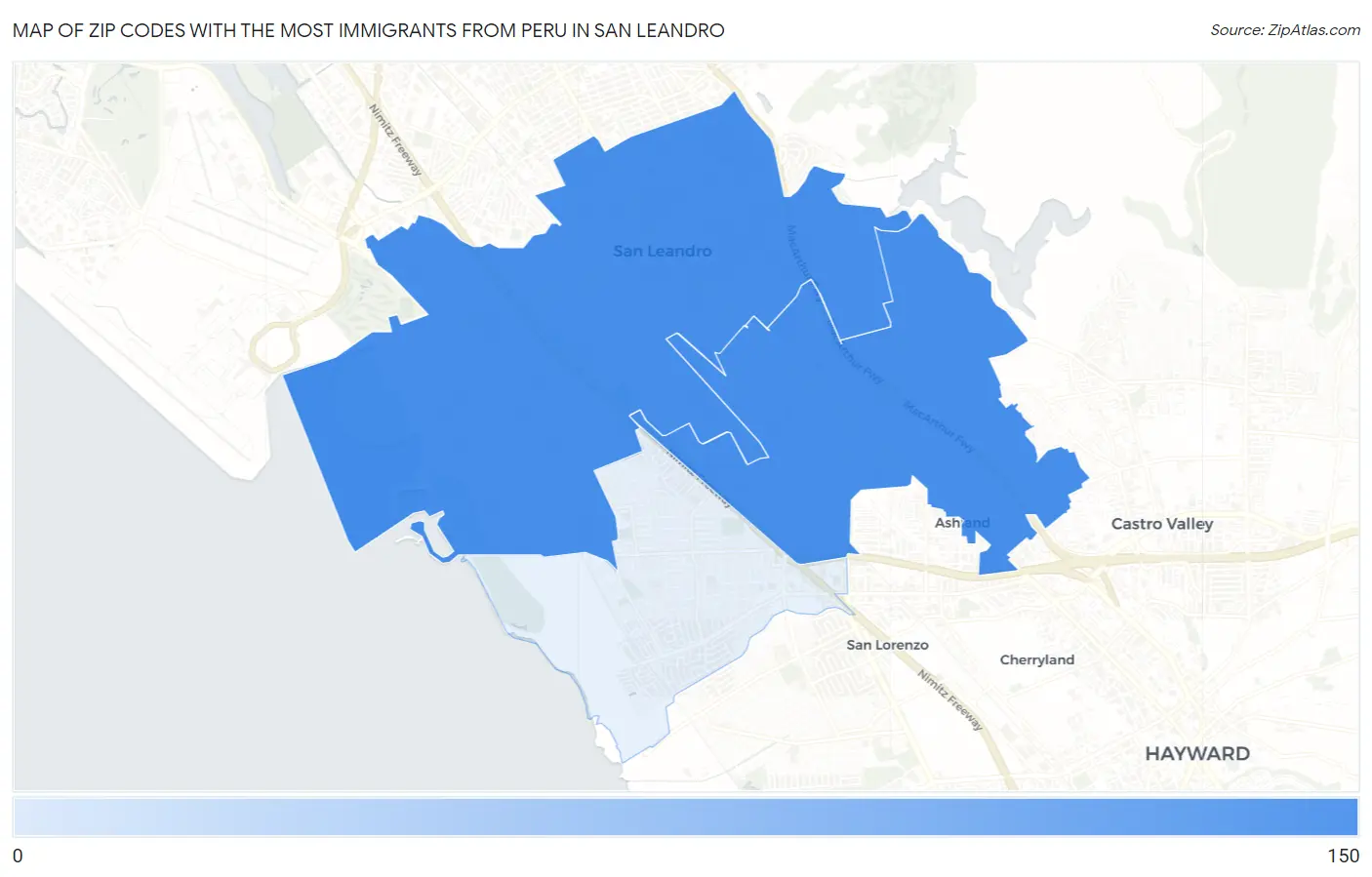 Zip Codes with the Most Immigrants from Peru in San Leandro Map