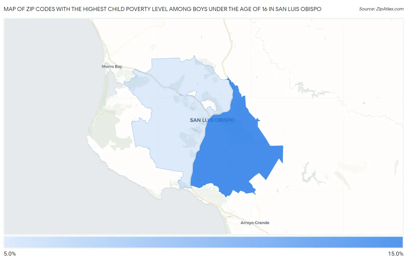 Zip Codes with the Highest Child Poverty Level Among Boys Under the Age of 16 in San Luis Obispo Map