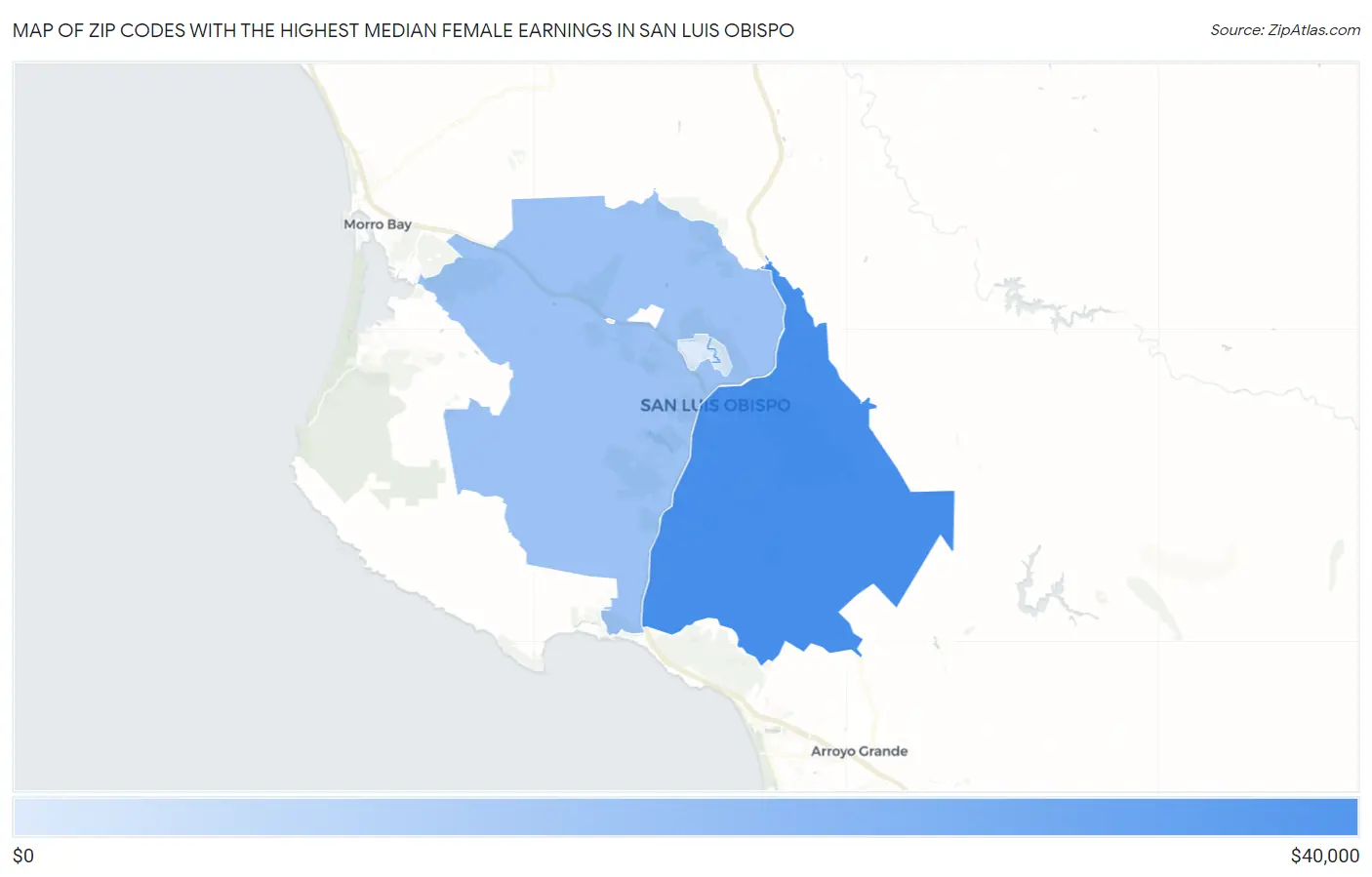 Zip Codes with the Highest Median Female Earnings in San Luis Obispo Map